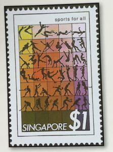 This stamp shows the wide range of sports and games available.