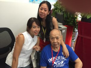 Mak Weng Choy with his daughter Stella and his helper.